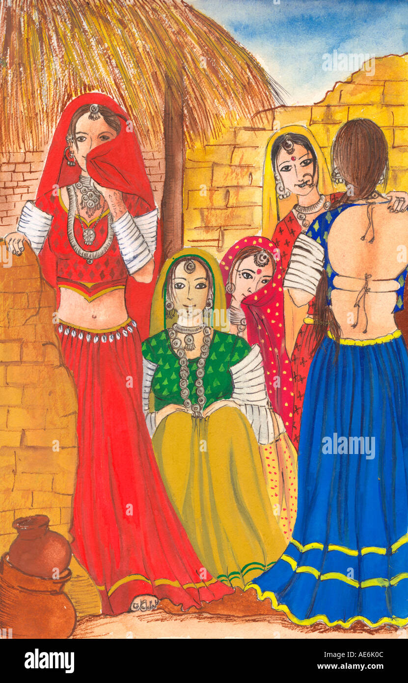Buy Indian Rajasthani village lady painting Handmade Painting by AZHAR ART  GALLERY. Code:ART_8266_62541 - Paintings for Sale online in India.