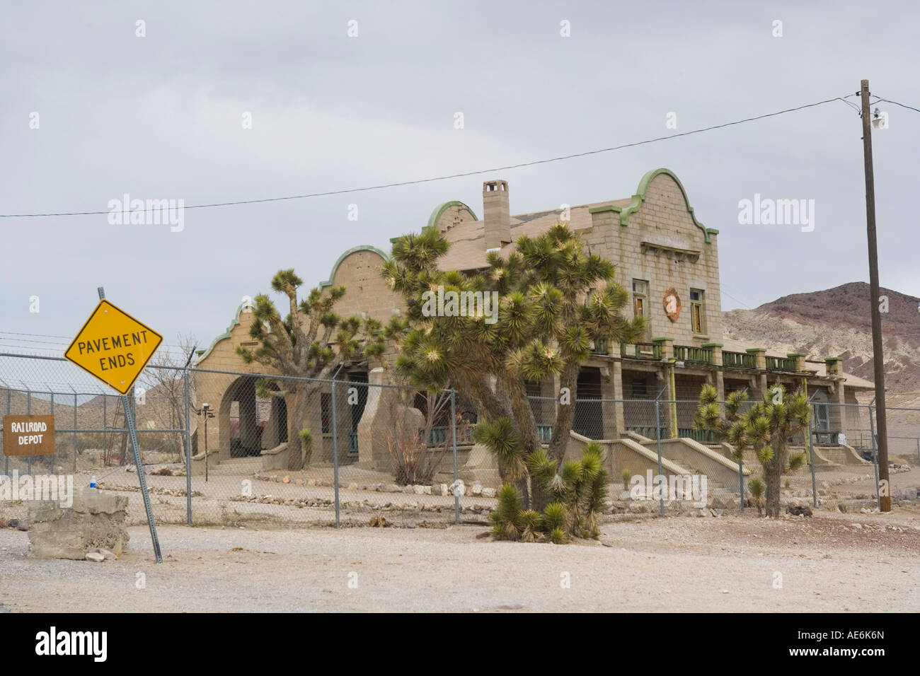 The old Las Vegas Tonopah railroad depot station in Rhyolite NV Stock