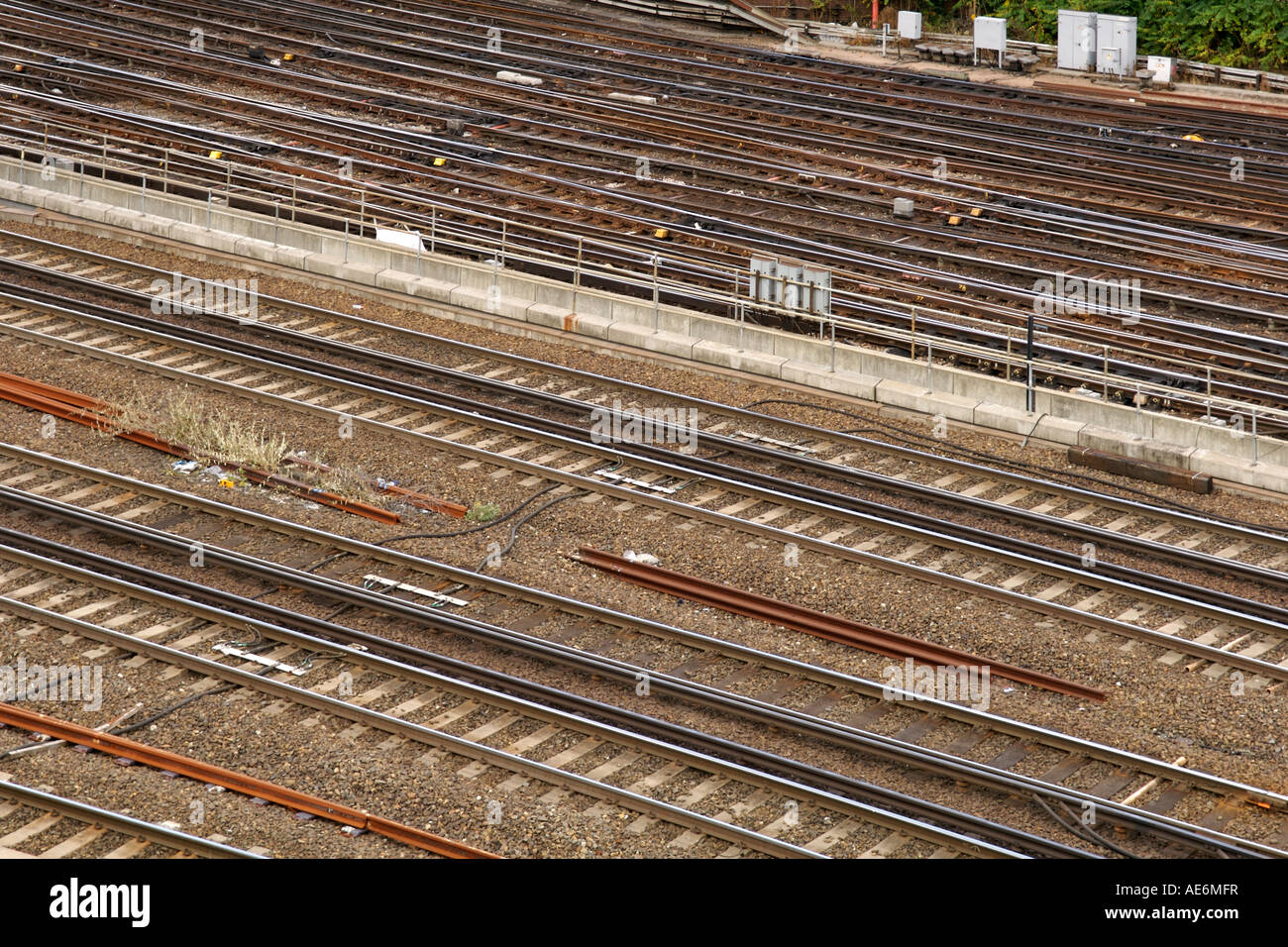 Rail tracks near London's Waterloo station. Stock Photo