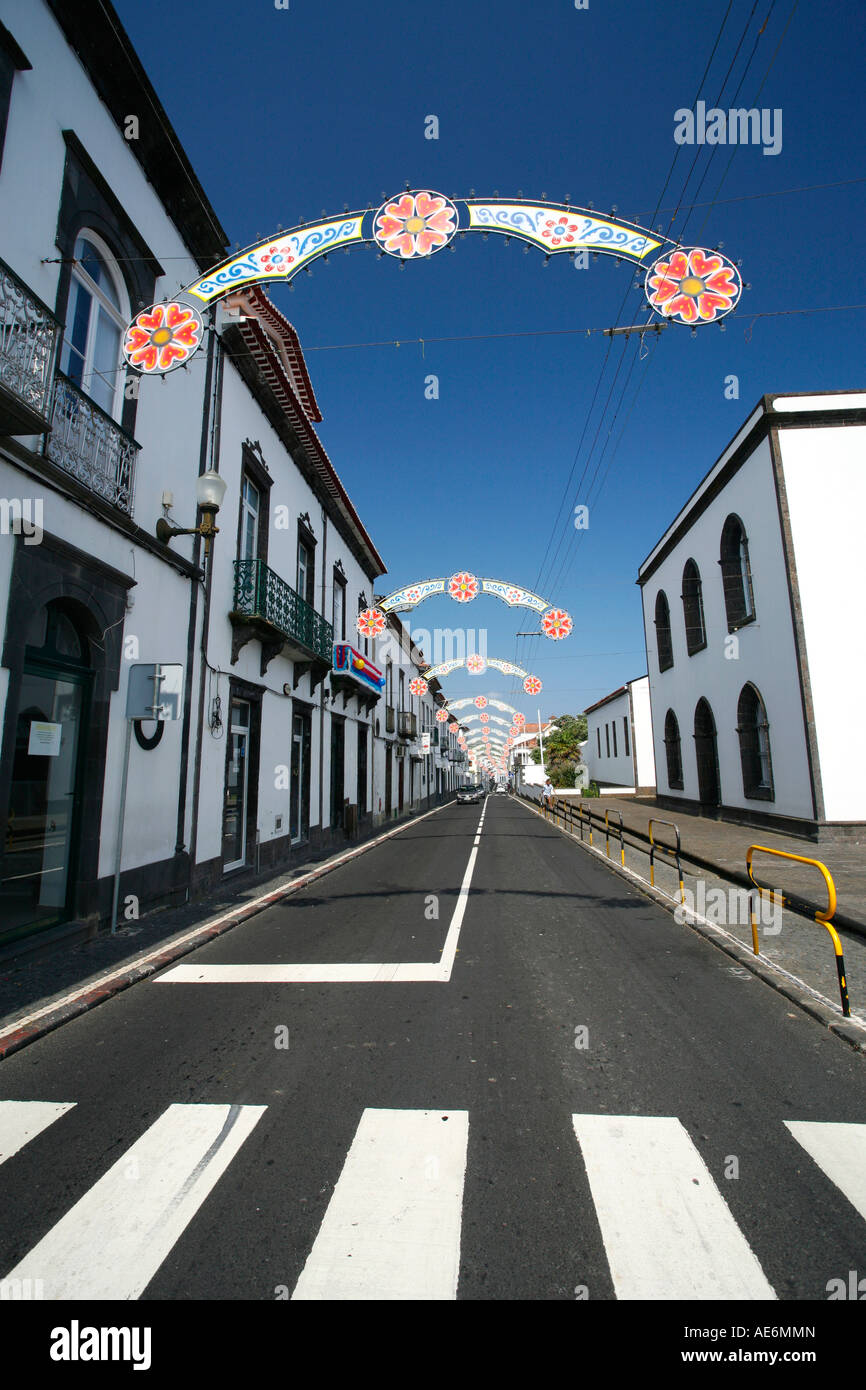 Street decorations in the town of Vila Franca do Campo. Sao Miguel island, Azores. Stock Photo