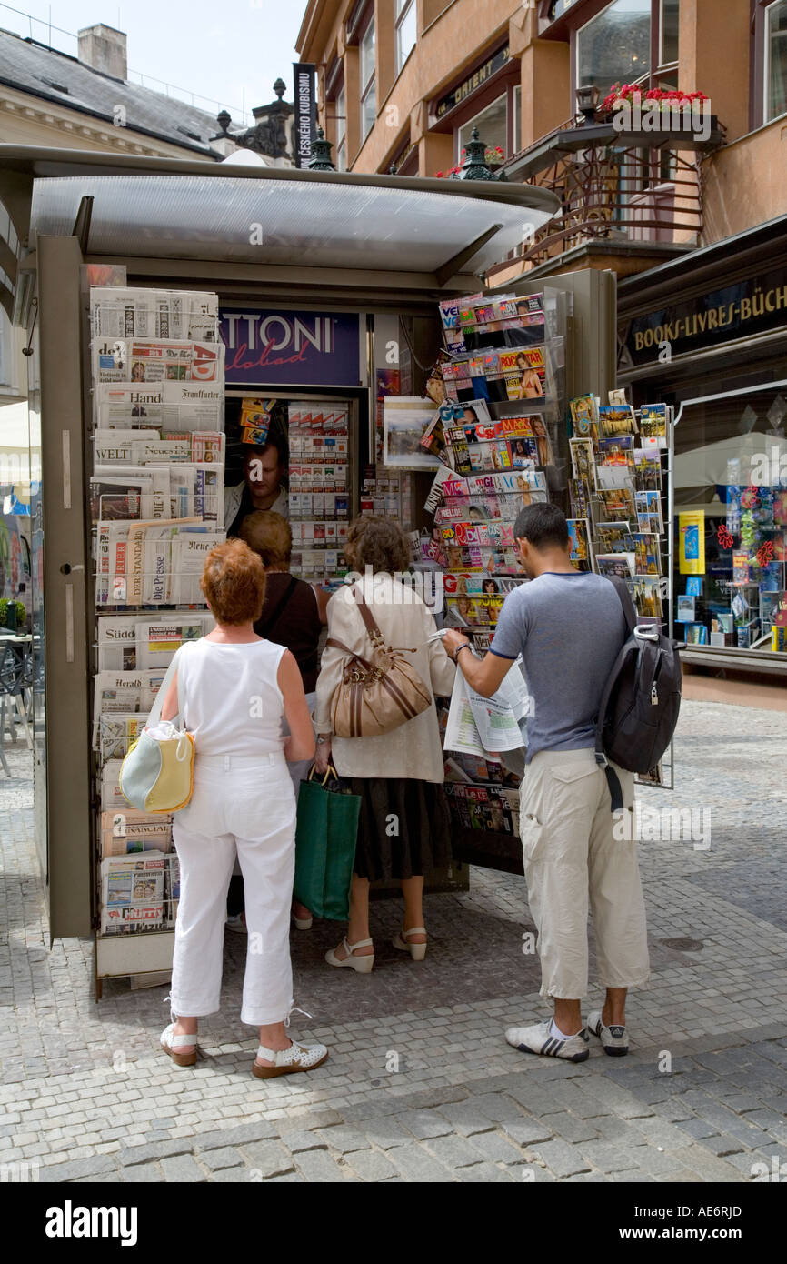 News Stand in front of the Museum of Czech Cubism, Celetna, Old town, Prague Stock Photo