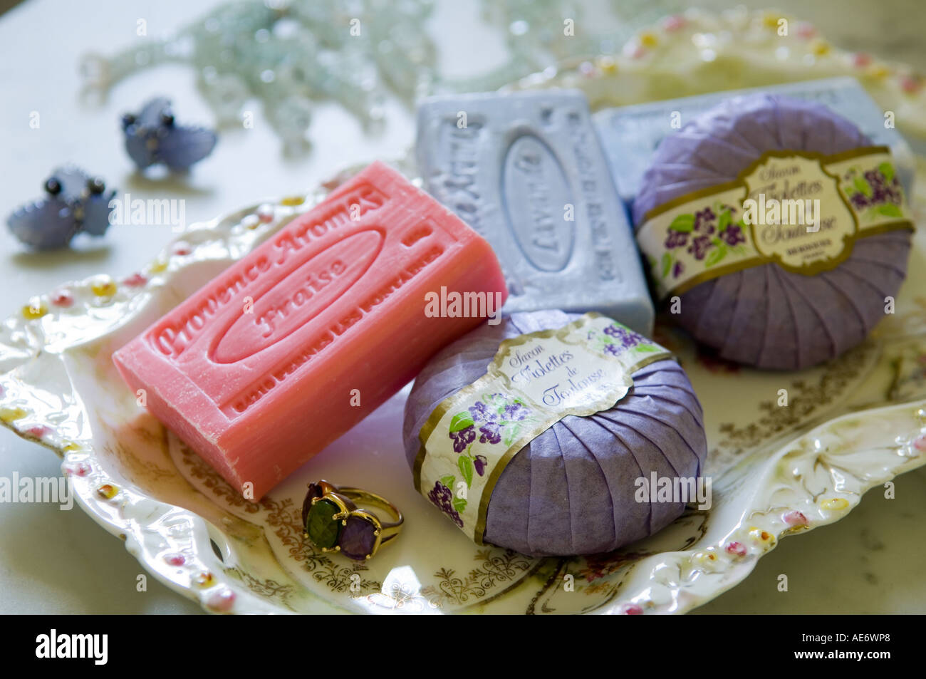 Provençal soap on soap dish Stock Photo