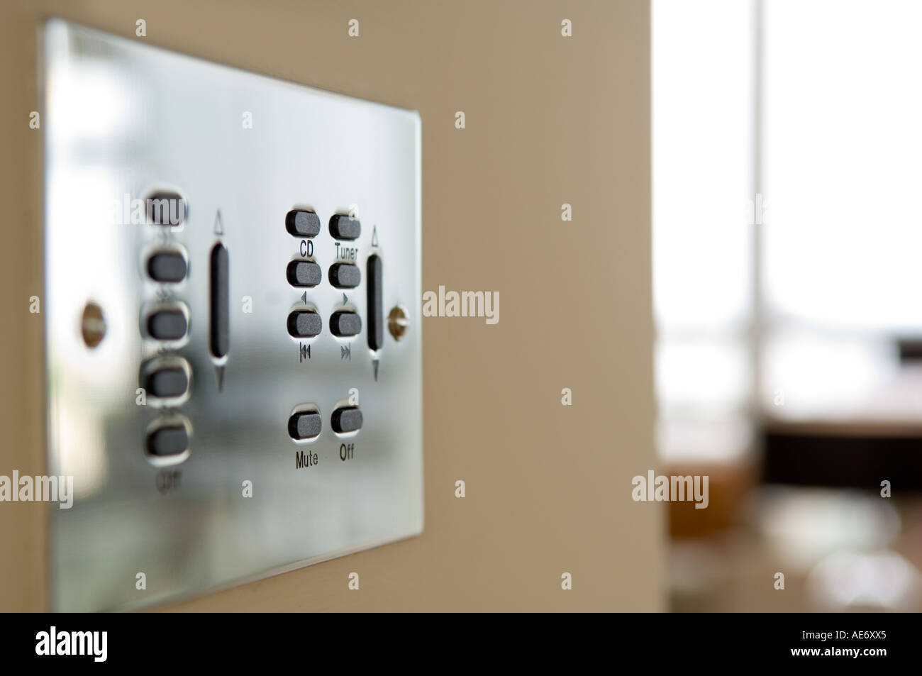Lighting plus audio control panel on wall Stock Photo Alamy