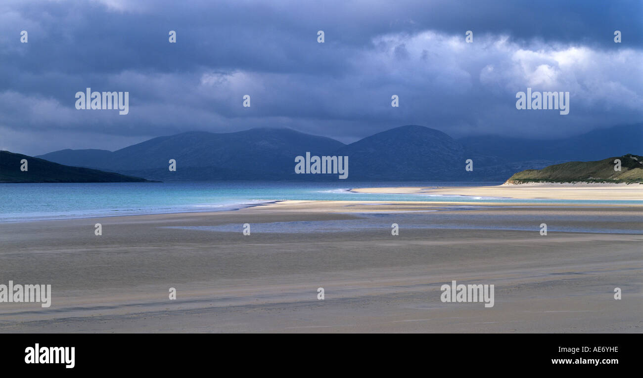 Seilebost beach on a late afternoon in June looking across to the hills of North Harris Stock Photo