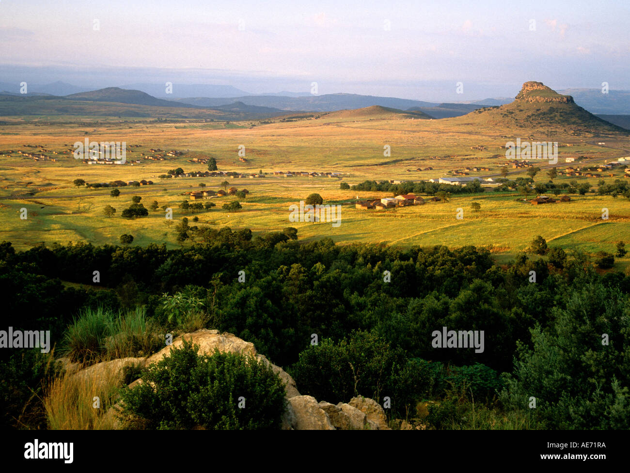 View of Zulu chiefs of Isandlwana battlefield in 1879 Anglo Zulu War in KwaZulu Natal, South Africa Stock Photo