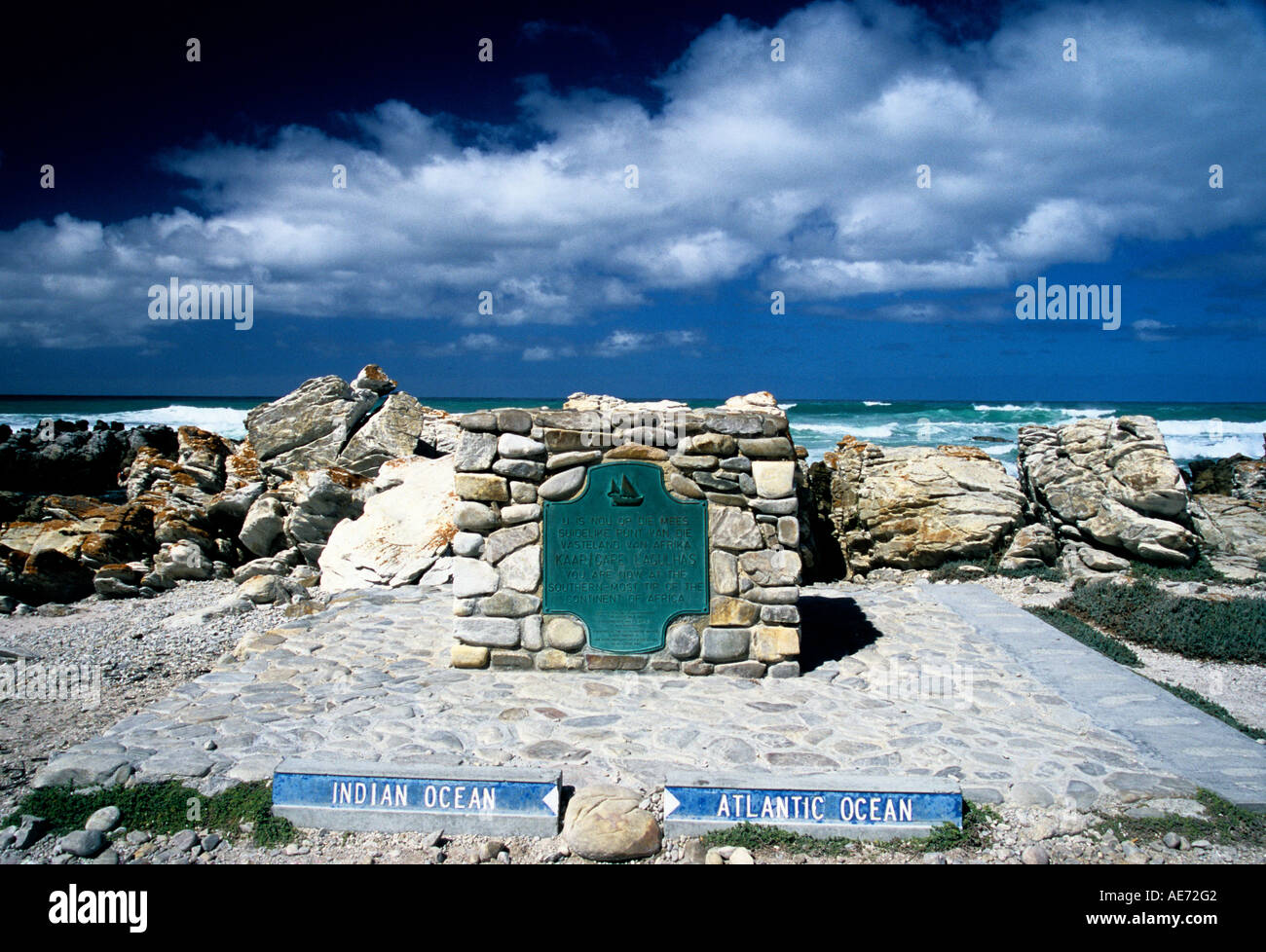 Cape Agulhas where Indian and Atlantic Oceans meet at tip of African continent Western Cape South Africa Stock Photo