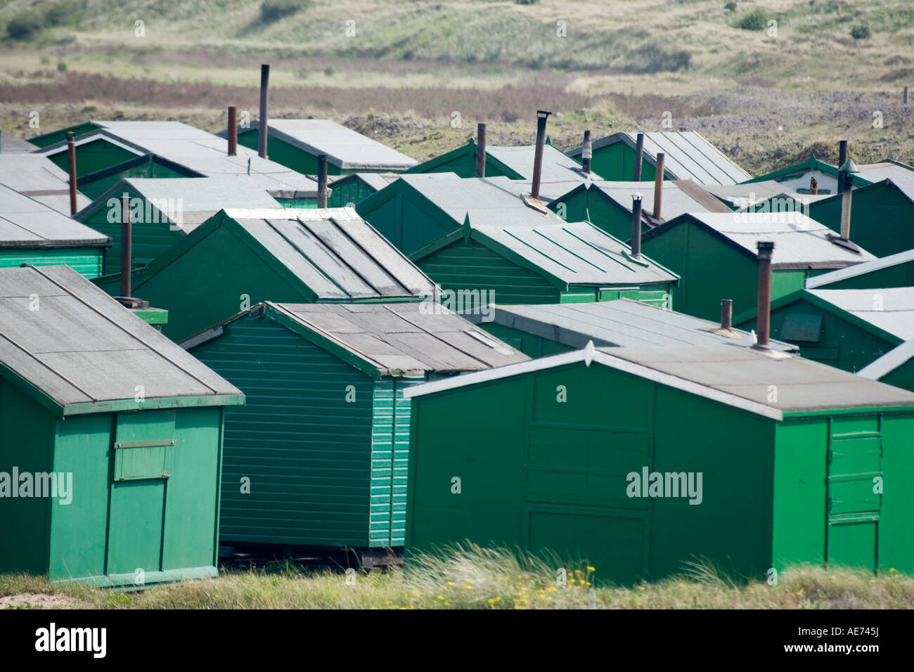 Huts near Redcar Steelworks Teesside Cleveland England UK Stock Photo