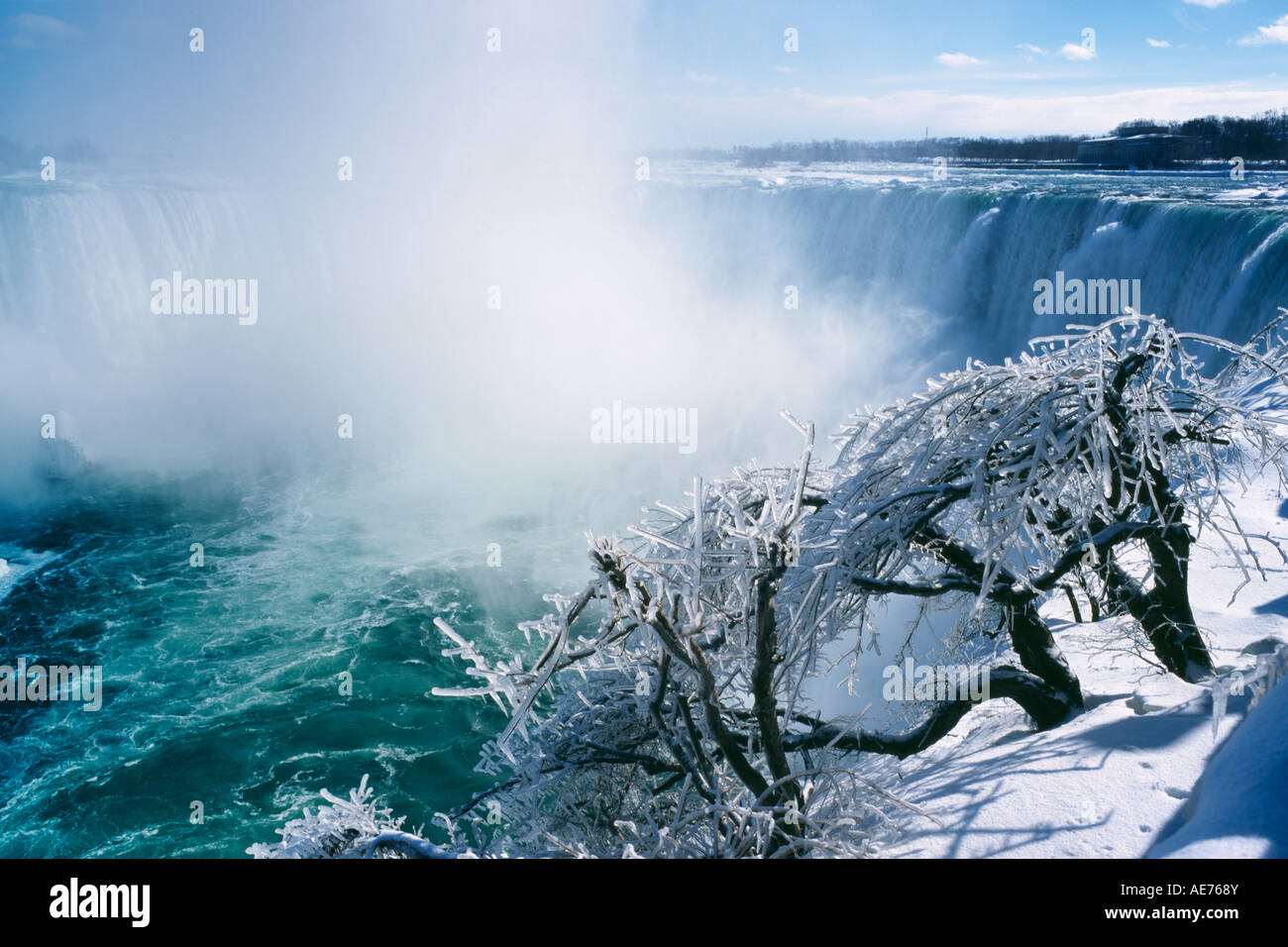 Niagara falls during winter from below the falls Stock Photo