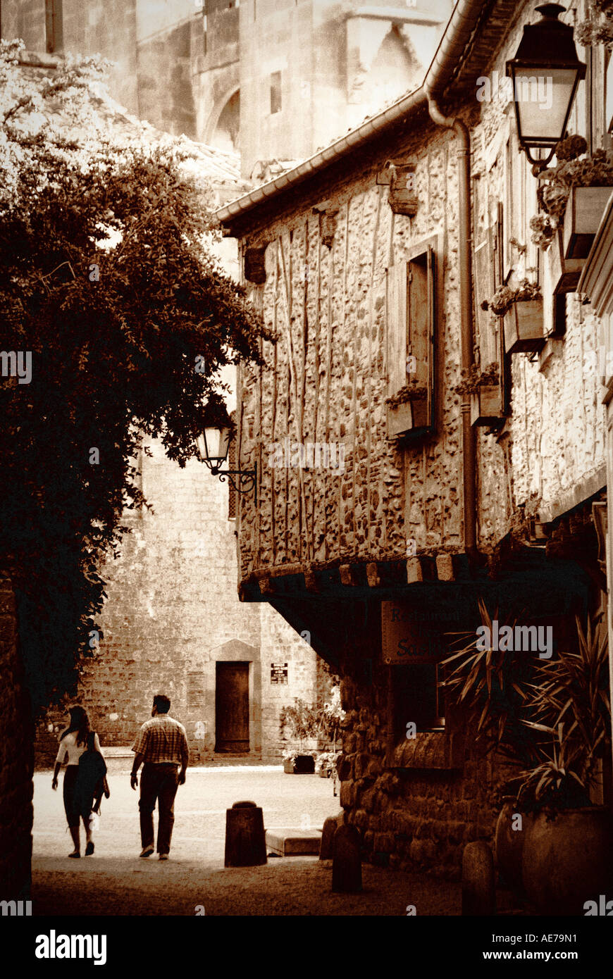 Carcassonne Languedoc Roussillon region of France Sepia lith effect Stock Photo