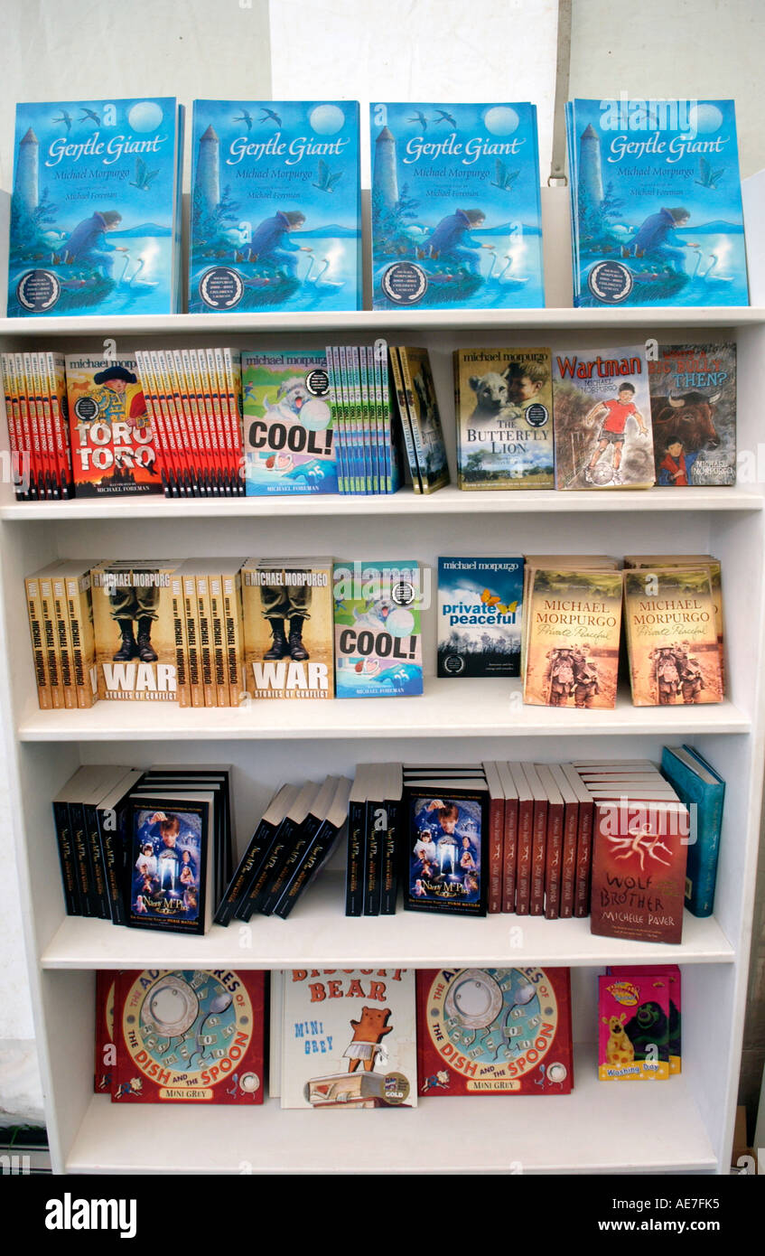 Childrens books for sale on the shelves in at HayonWye Powys