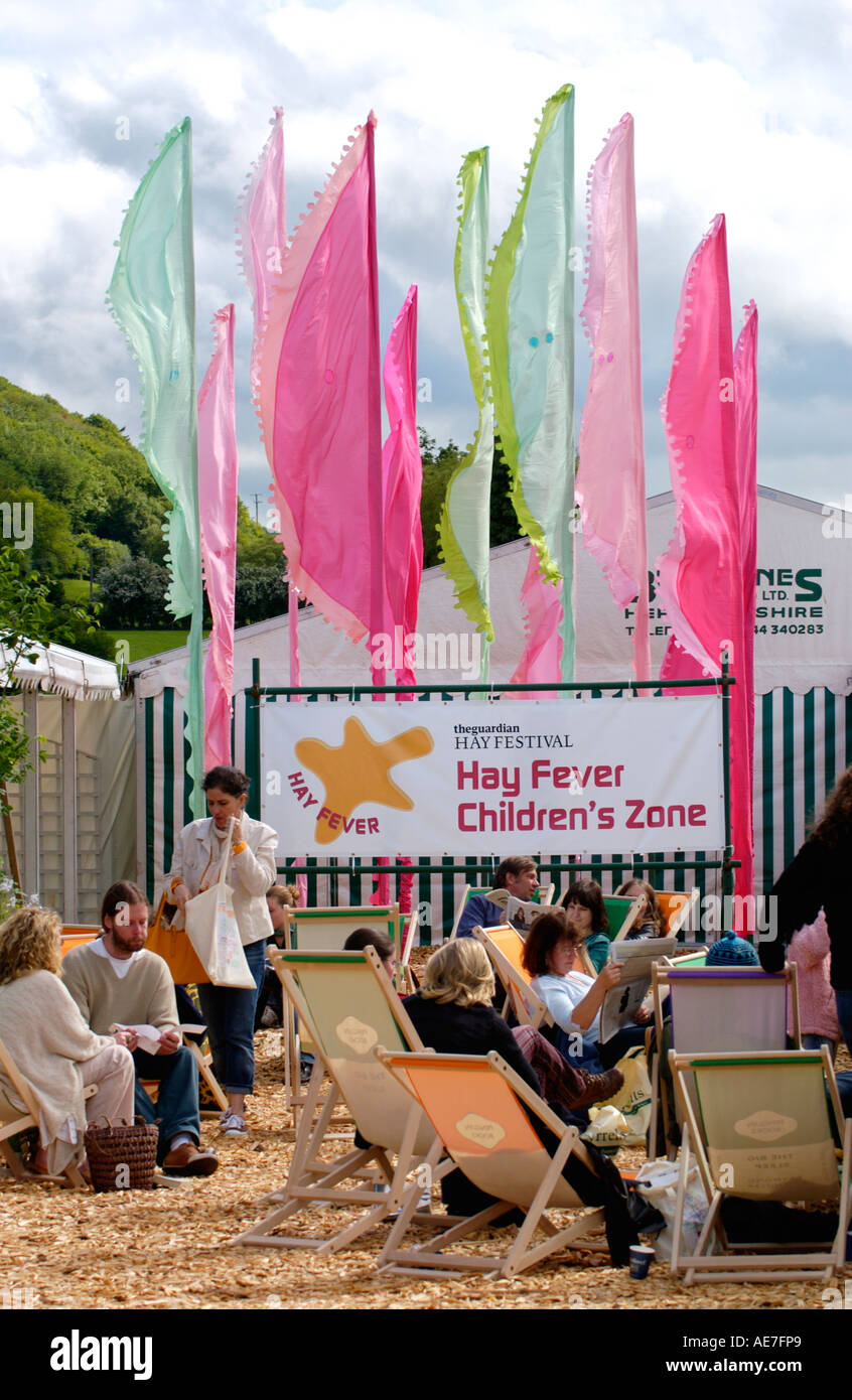 Colourful flags outside the Childrens Zone at The Guardian Hay Festival Hay on Wye Powys Wales UK Stock Photo