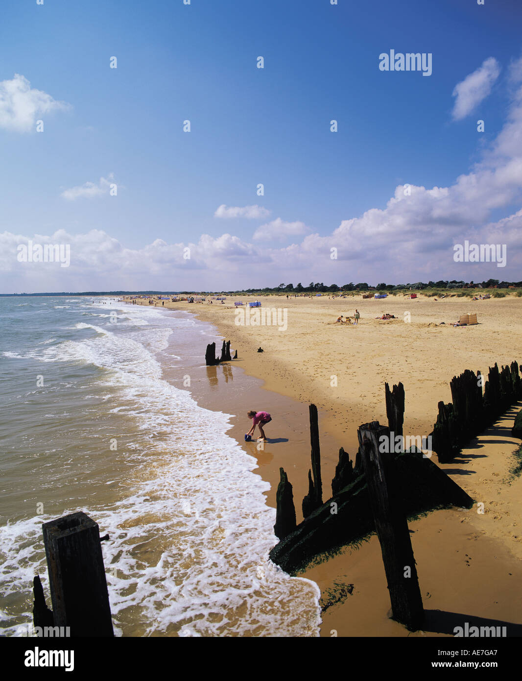 Wide sandy beach backed by low dunes The pretty village of Walberswick is only 100 yards beyond the dunes Stock Photo