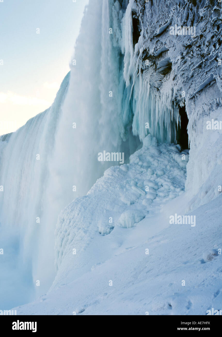 Niagara falls during winter from below the falls Stock Photo