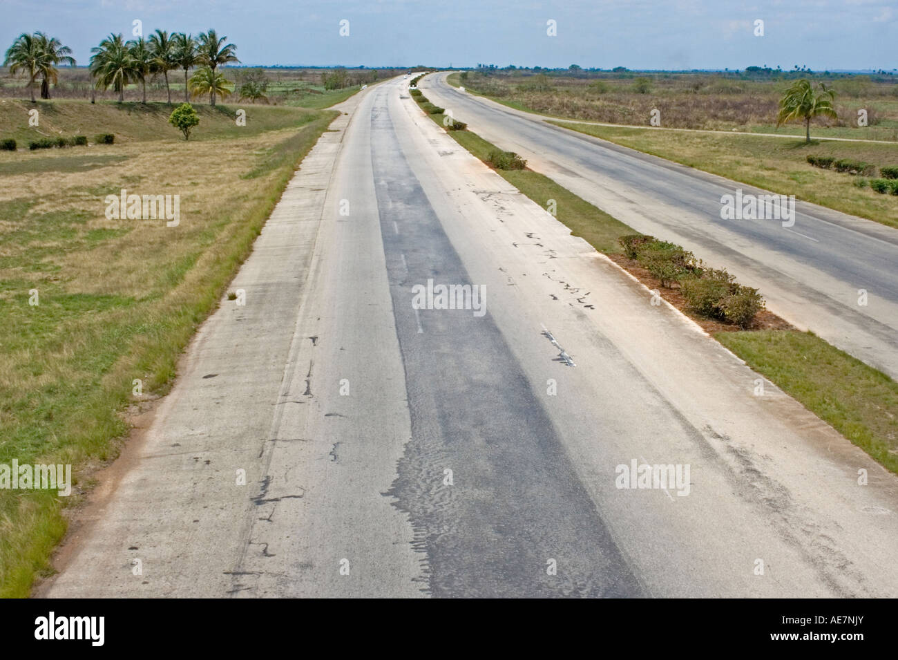 Cuba's empty and crumbling Autopista Nacional motorway, near Nueva Paz
