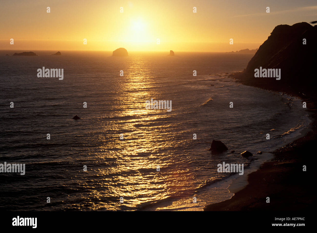 Port Orford OR Oregon Coast Sunset Pacific Ocean June Stock Photo