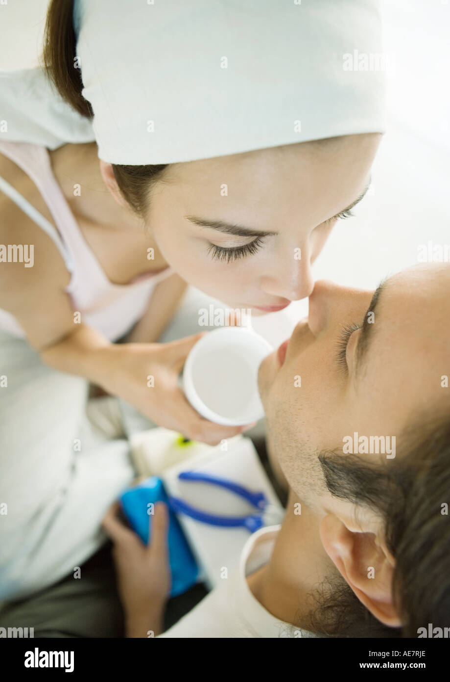 Couple kissing, high angle view Stock Photo