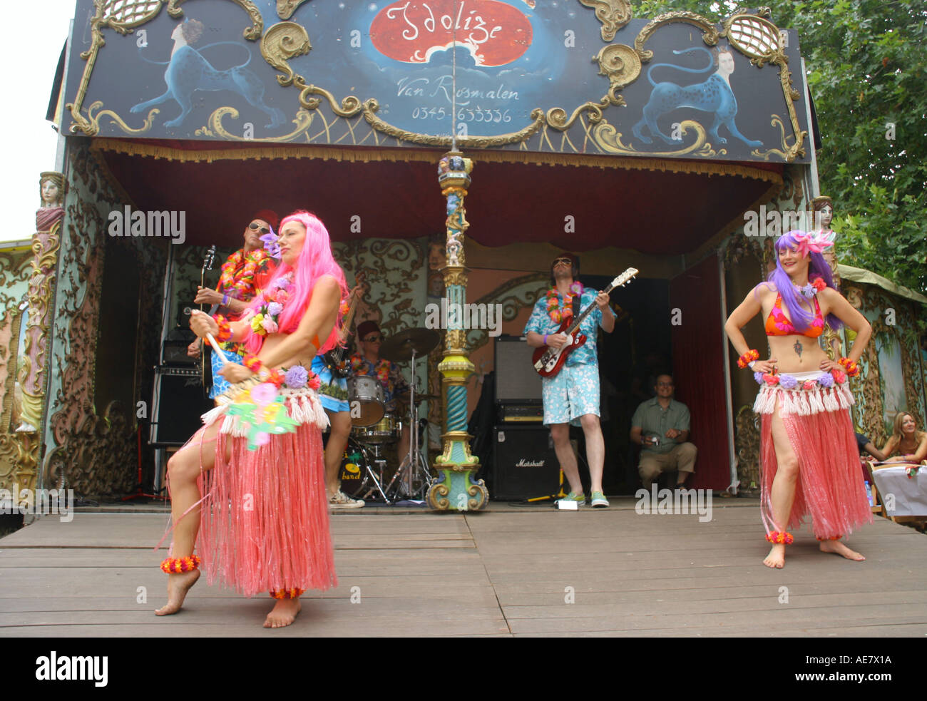 a Hawaiian style band perform at lovebox festival victoria park london