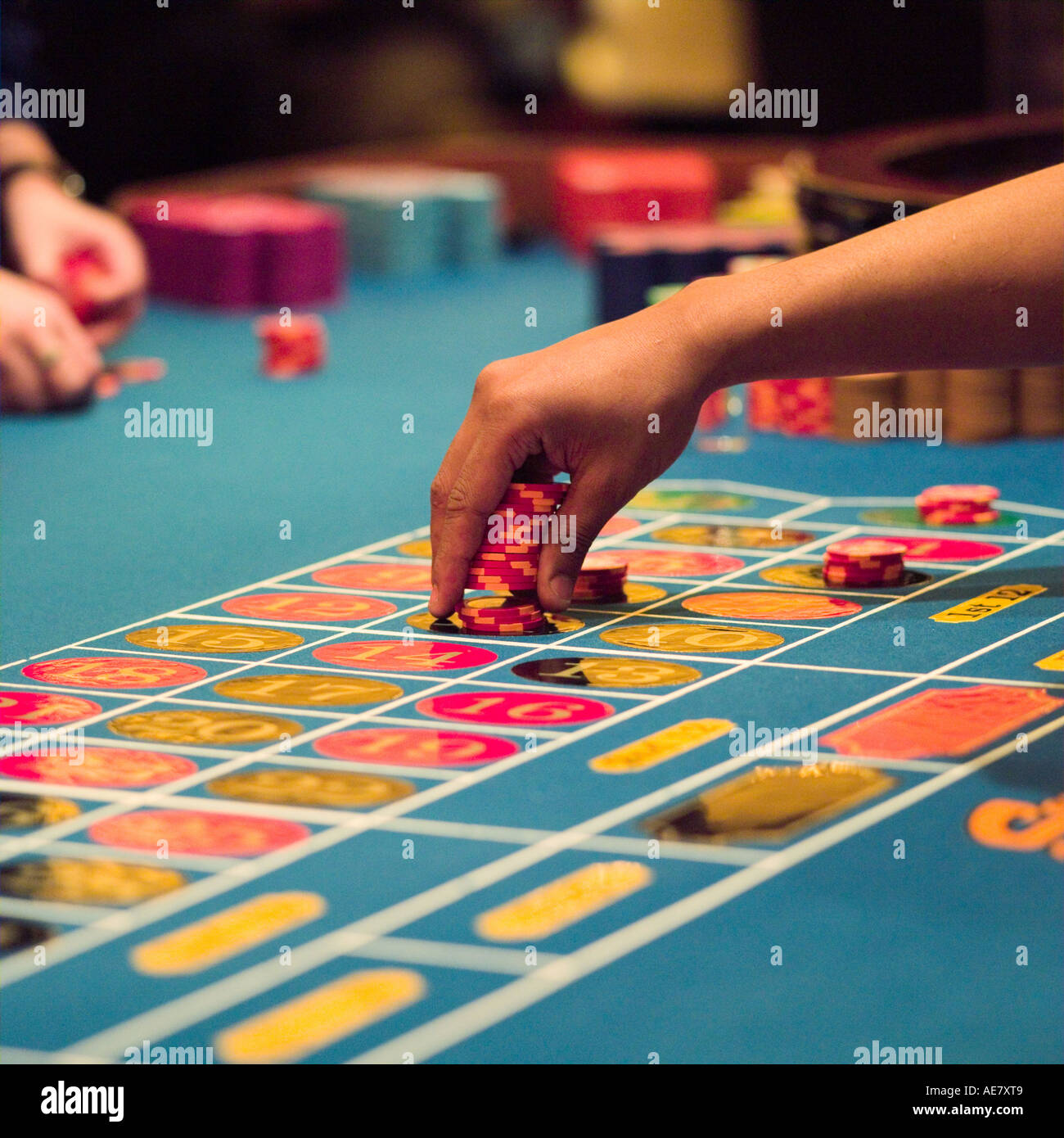 Las Vegas casino Roulette wheel placing bets No model release required