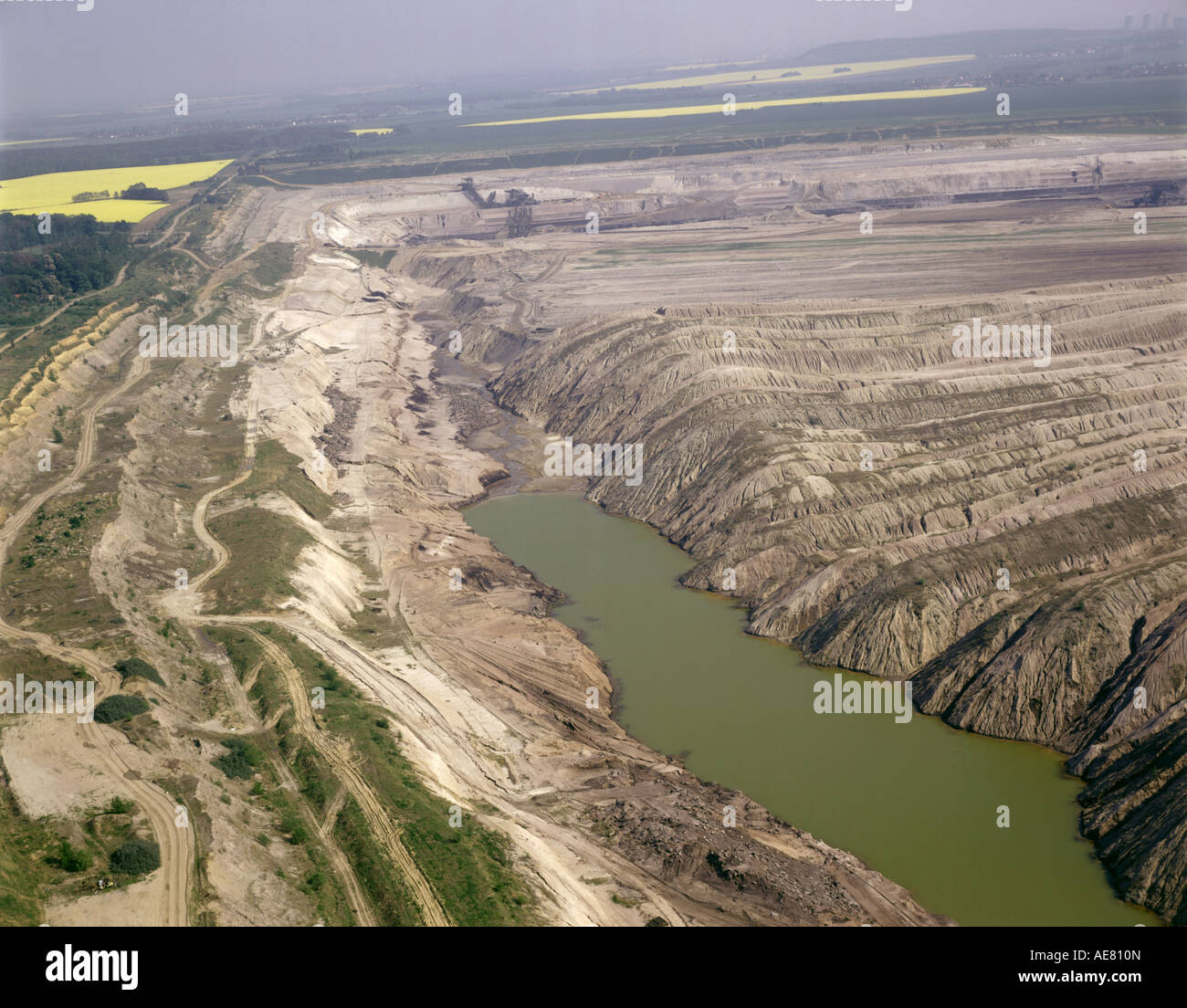 brown coal digging near Leipzig, mining dump, Germany, Saxony Stock Photo