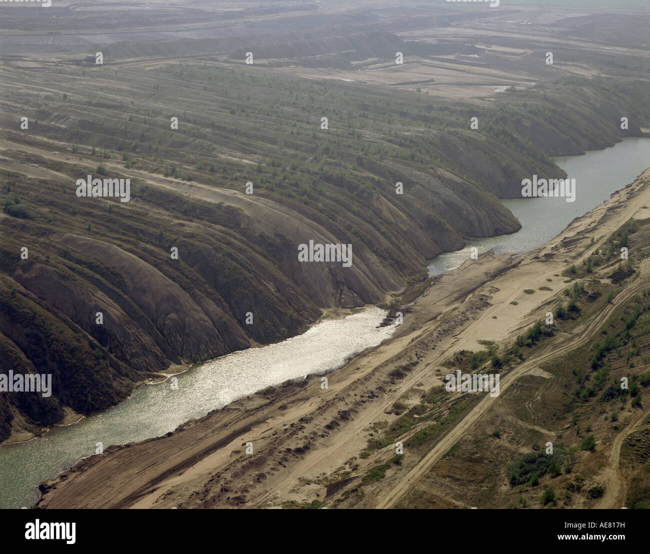 brown coal digging near Leipzig, mining dump, Germany, Saxony Stock Photo