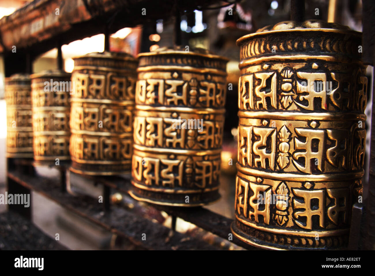 Prayer wheels Patan Nepal Stock Photo - Alamy