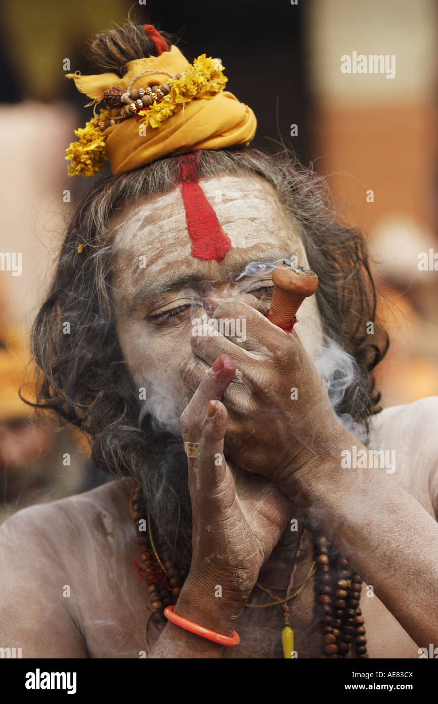 A holy Hindu priest at the Mahashivaratri festival Pashupatinath Nepal February 2007 Stock Photo