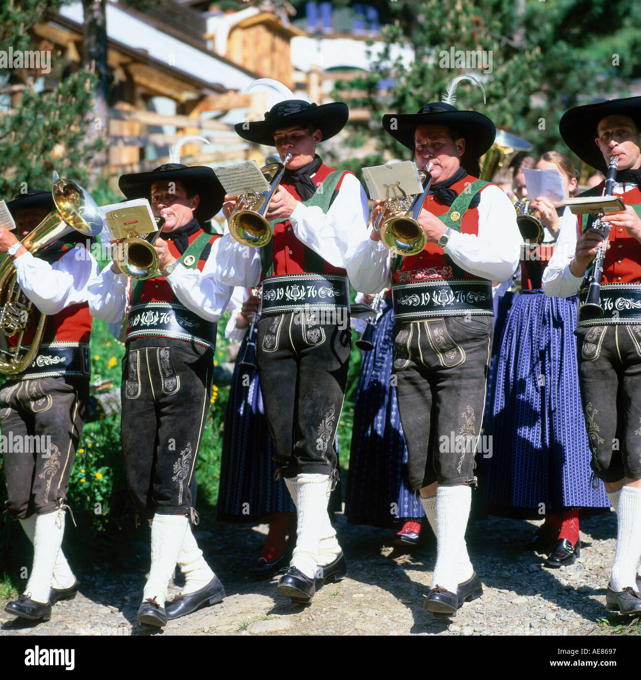 Musicians playing trumpets, Tyrol, Italy Stock Photo Alamy