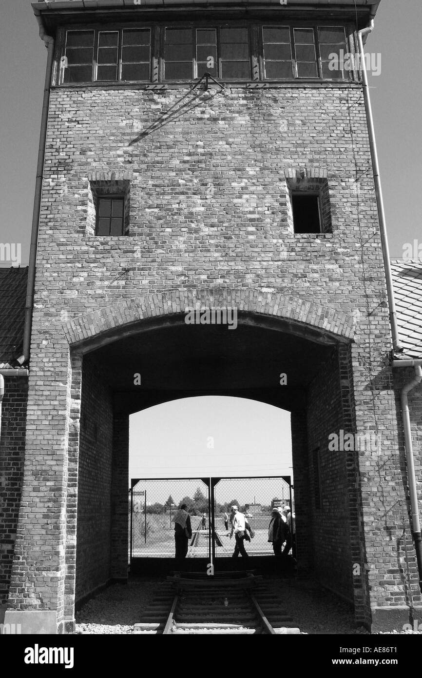 The railway entrance gate Auschwitz-Birkenau, Oswiecim, Poland. Stock Photo