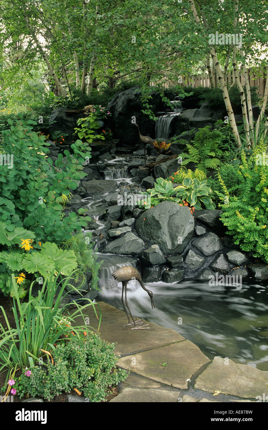 MINNESOTA BACKYARD GARDEN INCLUDES WATERFALL, POND, , METAL CRANE