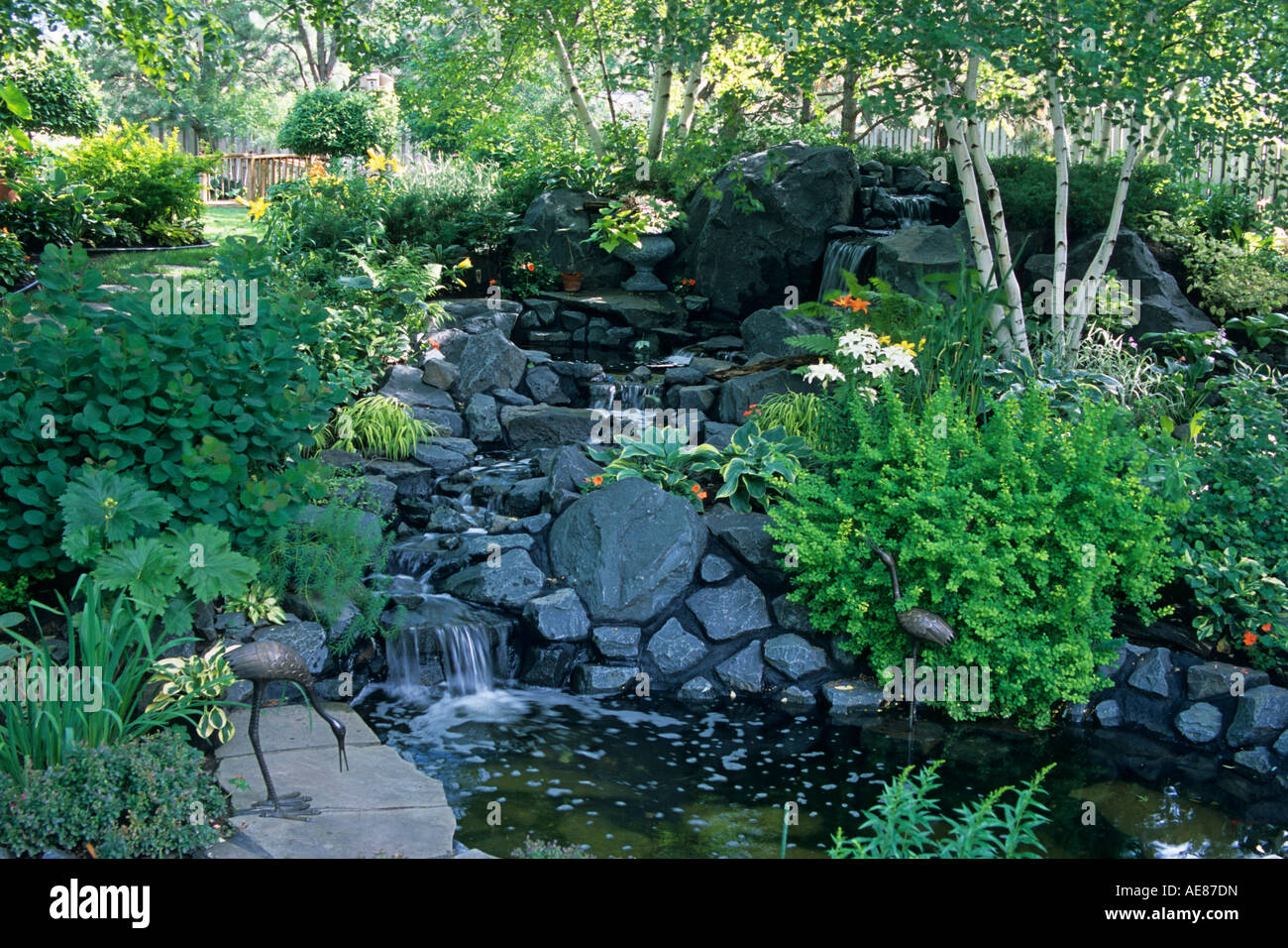 MINNESOTA BACKYARD GARDEN INCLUDES WATERFALL, POND, SMOKEBUSH, JAPANESE