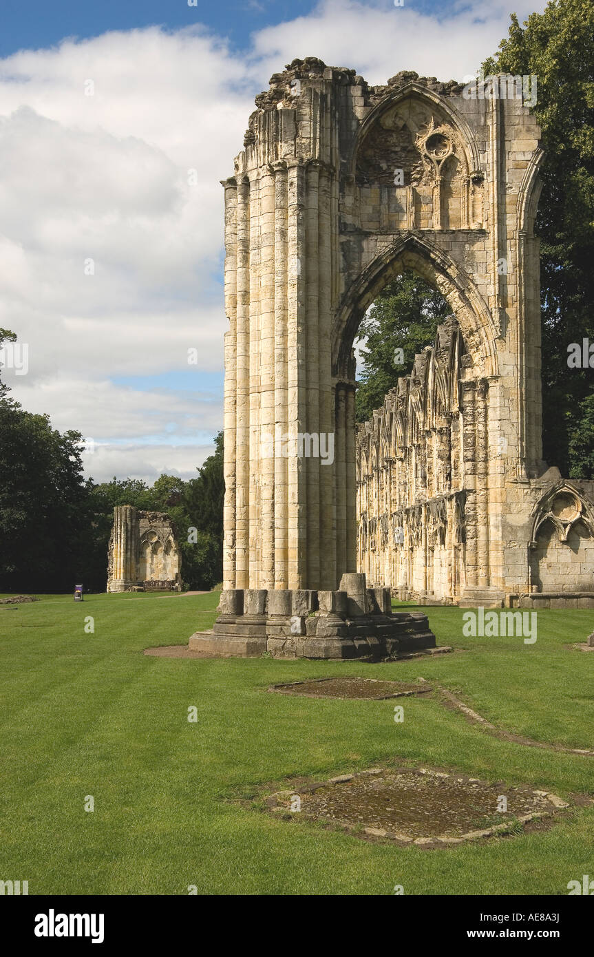 Ruins of St Marys Abbey Museum Gardens in summer York North Yorkshire England UK United Kingdom GB Great Britain Stock Photo