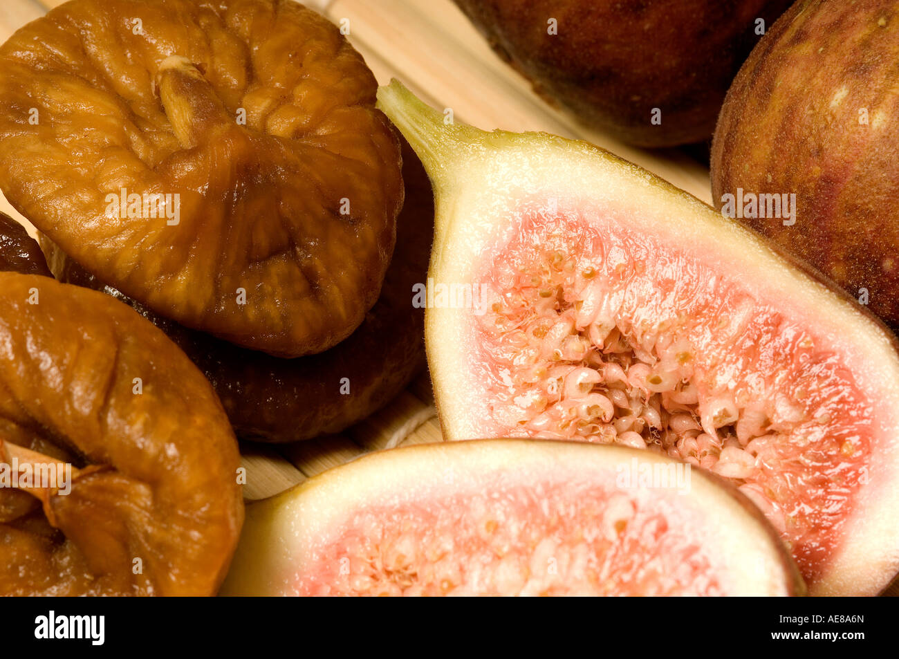 Close up of fresh and dried figs ficus carica Stock Photo