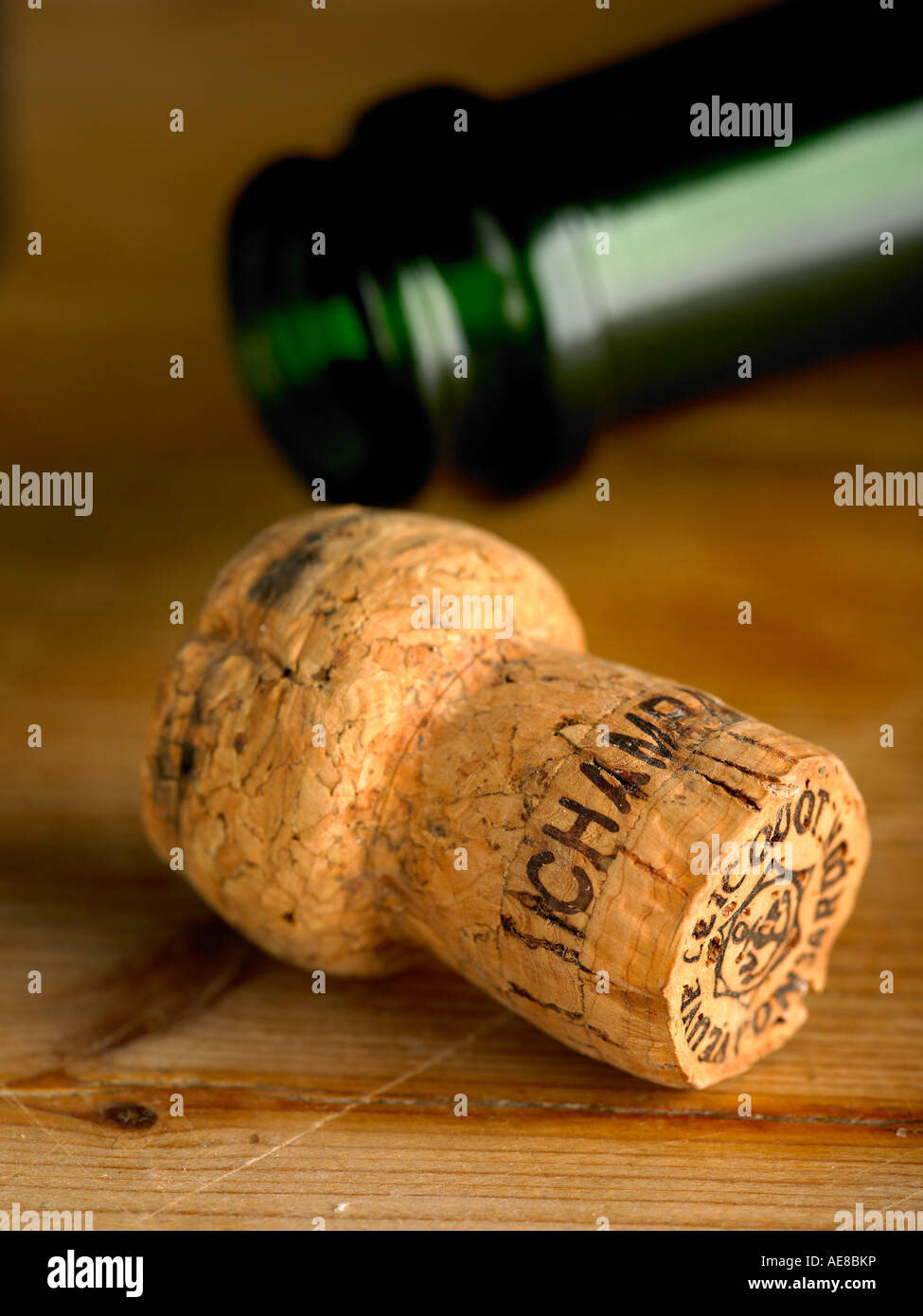 champagne cork stopper and bottle Stock Photo