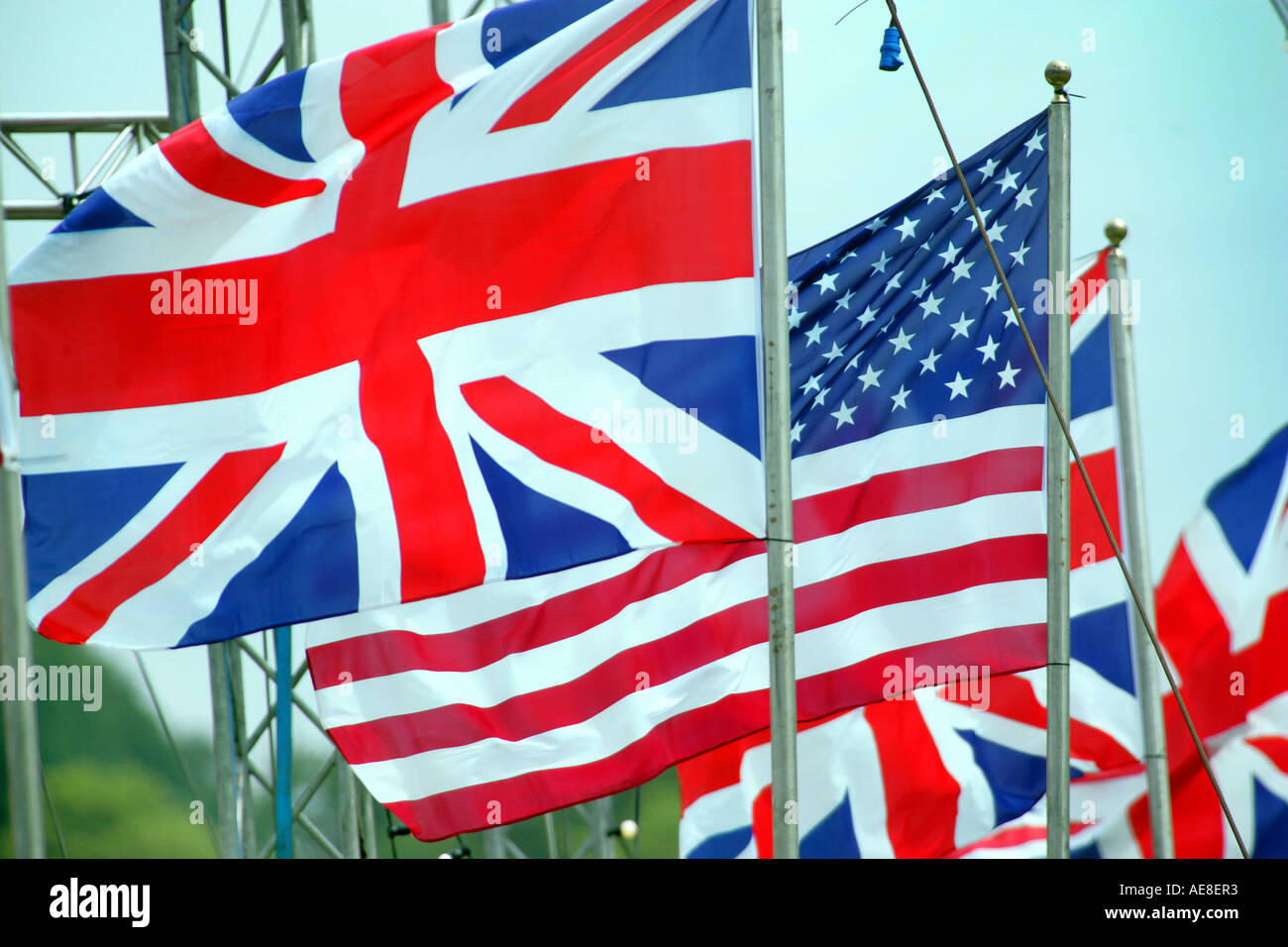 Union Jack flags and Stars and Stripes flying together Stock Photo Alamy
