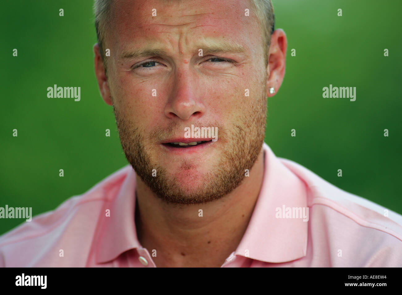 England cricketer Andrew Freddy Flintoff recuperating at Bovey Castle Hotel on Dartmoor, Devon, UK. Stock Photo