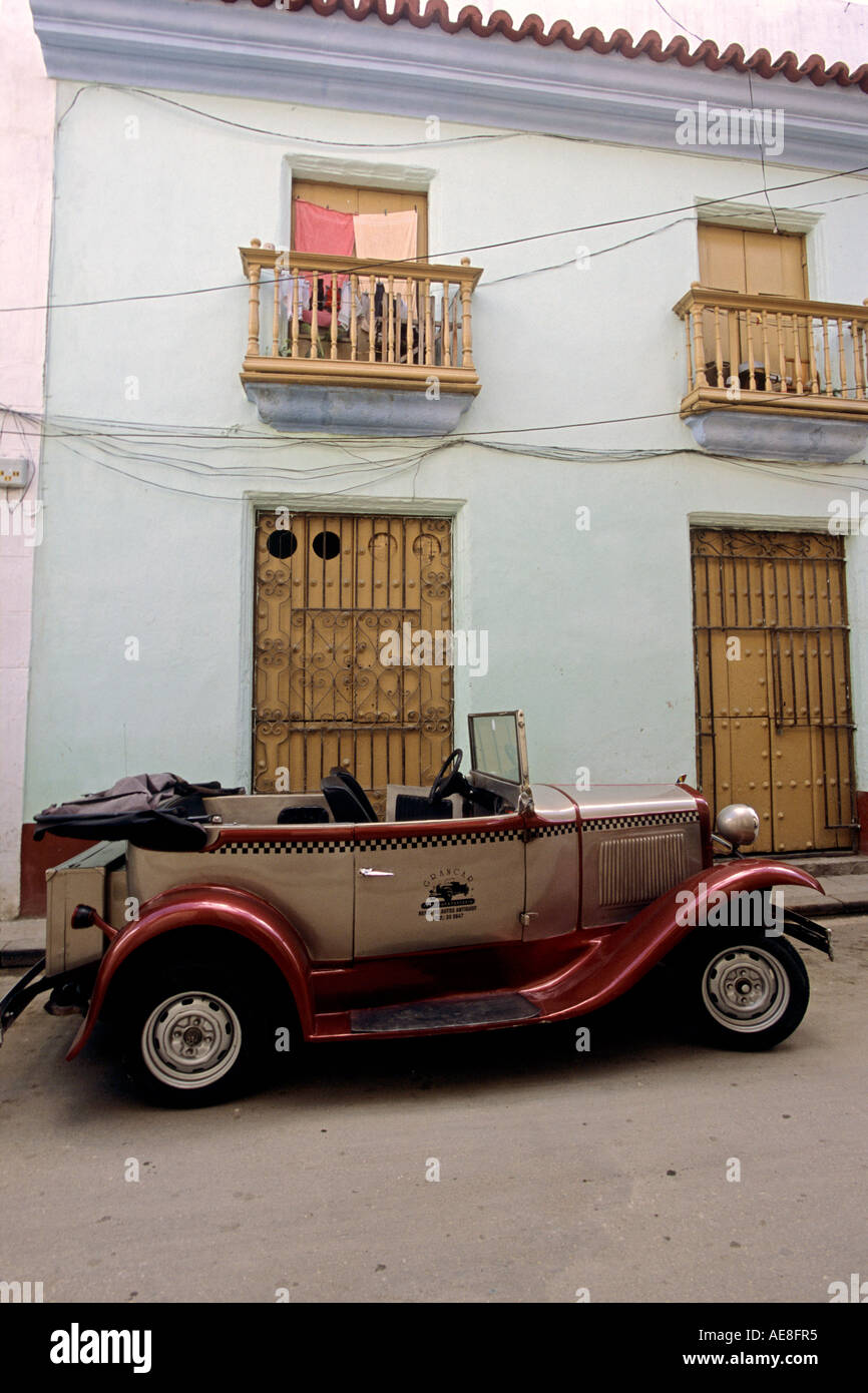 Vintage American car, 1929 Ford Model A cabriolet, parked in Trinidad Cuba Stock Photo