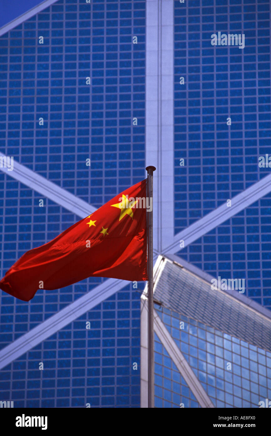 Chinese flag and Bank of China building Hong Kong Stock Photo