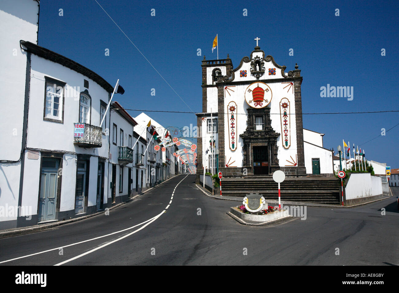 Sao Pedro (Saint Peter) church in the town of Vila Franca do Campo. Sao Miguel island, Azores, Portugal. Stock Photo