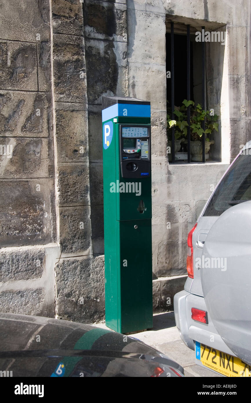 Automated parking pay station on Ile St Louis Paris France Stock Photo
