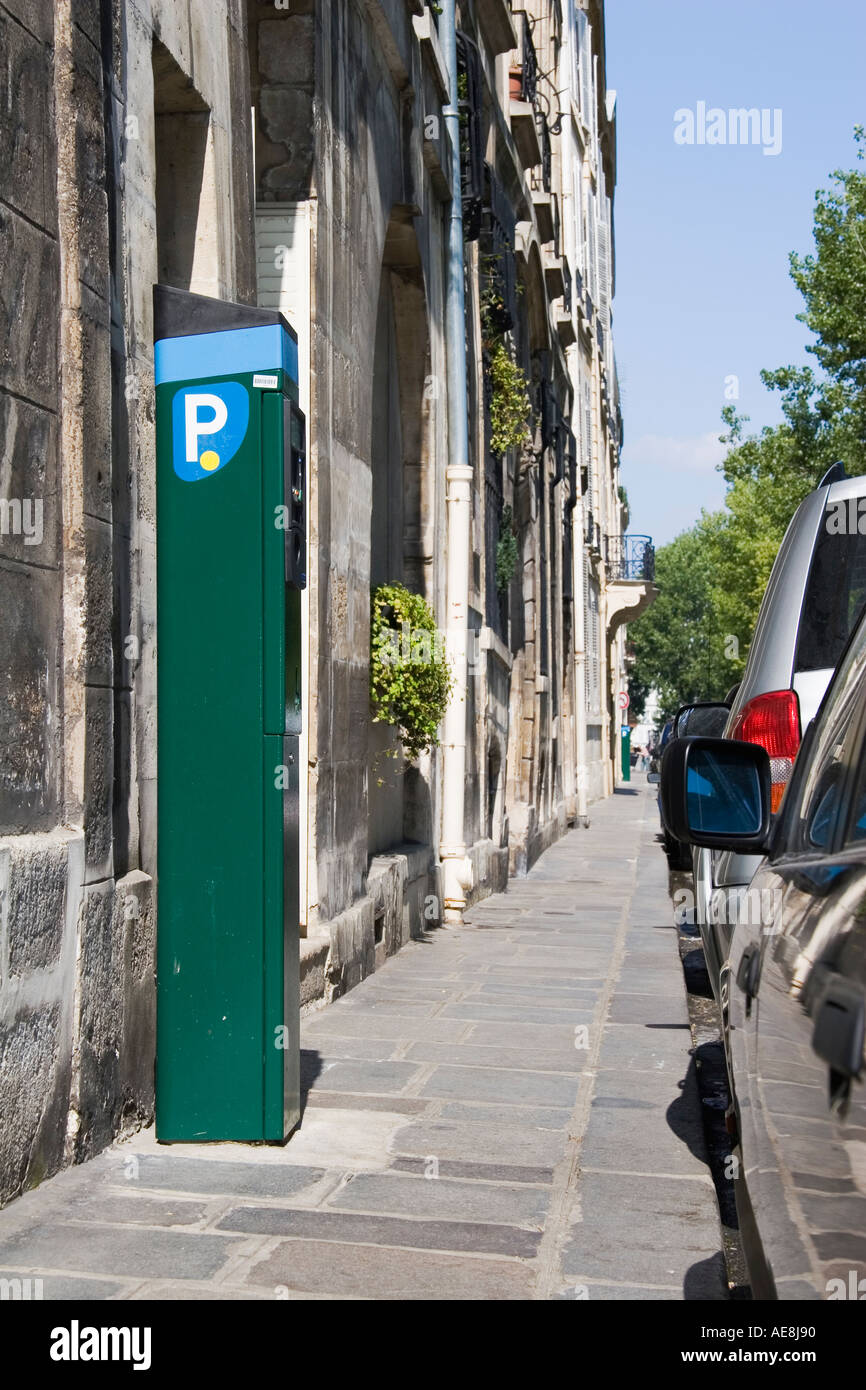 Automated parking pay station on Ile St Louis Paris France Stock Photo