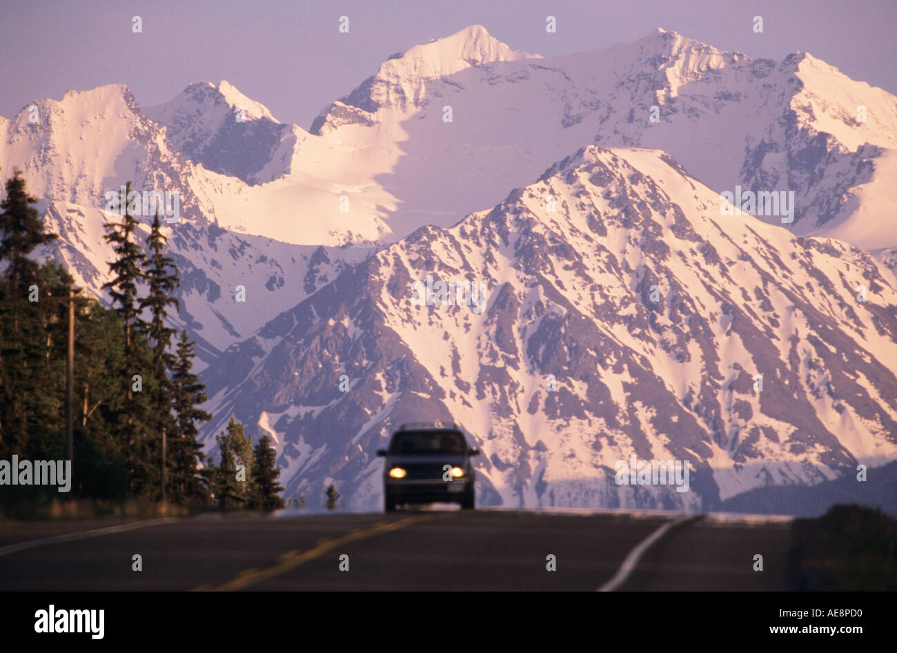 Car on Highway 16 near Smithers BC Stock Photo