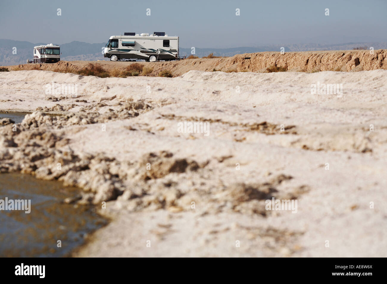 RV Along Polluted Coast at The Salton Sea National Wildlife Refuge