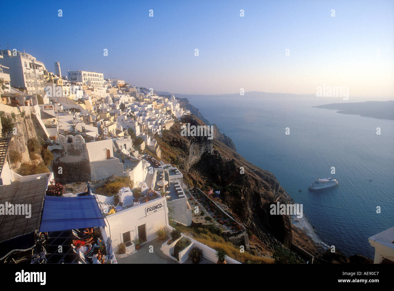 Town if Thira Fira on the edge of the caldera on the island of Santorini in Greece Europe Stock Photo