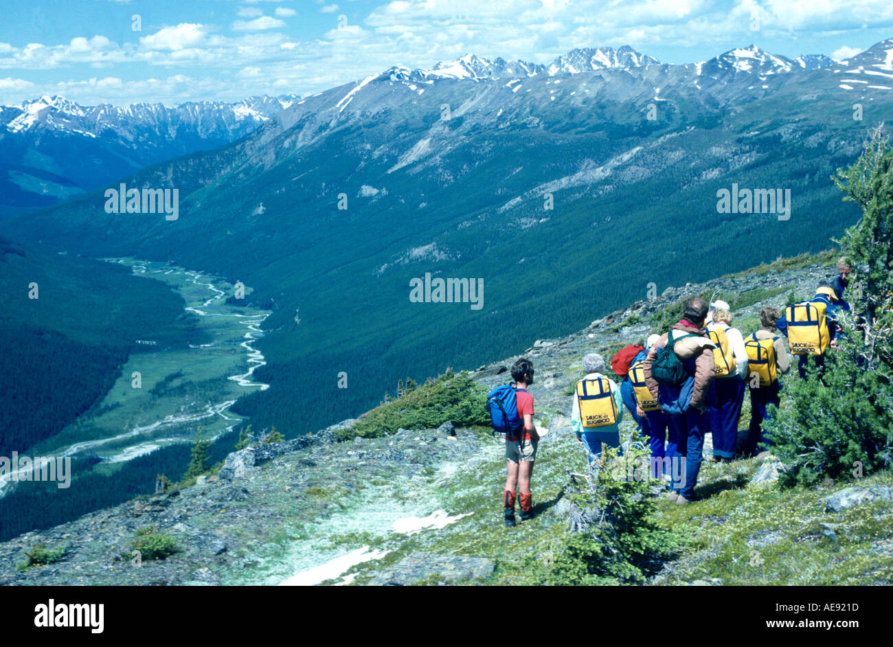 Hikers in the Bugaboo Mountains Rockies British Columbia Canada Stock Photo