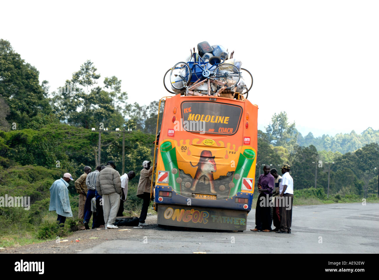 Broken down coach on the main Nairobi Kisumu road near Mau Summit Kenya