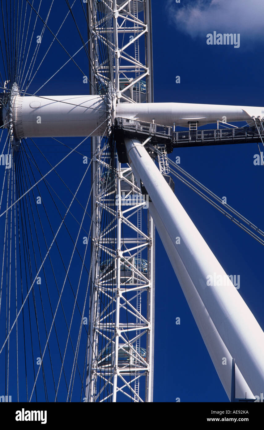 Hub, spokes and supporting arm of the London Eye, South Bank, London, England Stock Photo