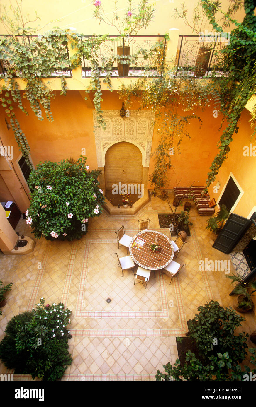 Riad internal courtyard, Essaouira, Morocco, Stock Photo