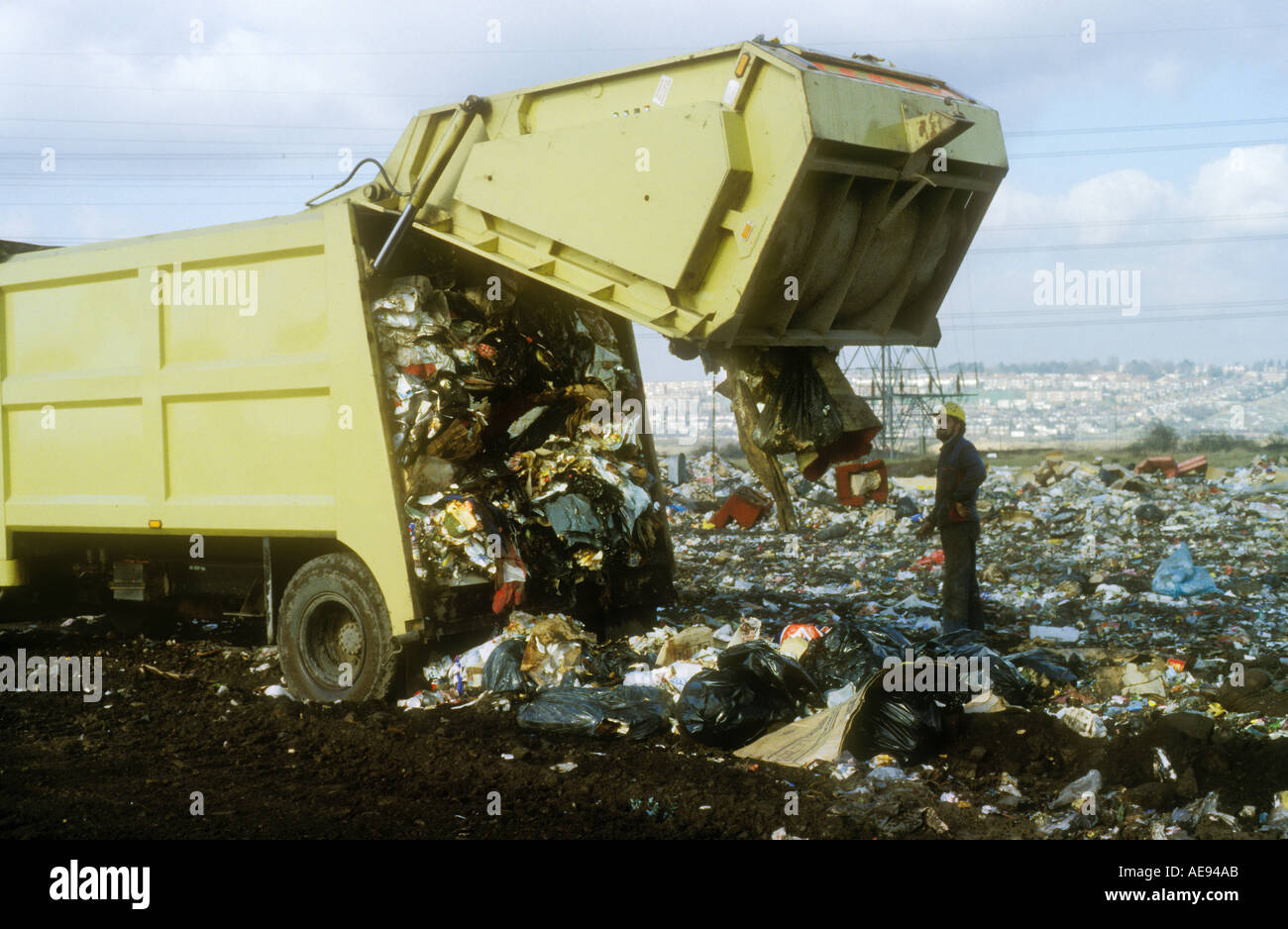 Unloading rubbish lorry on landfill site UK Stock Photo Alamy