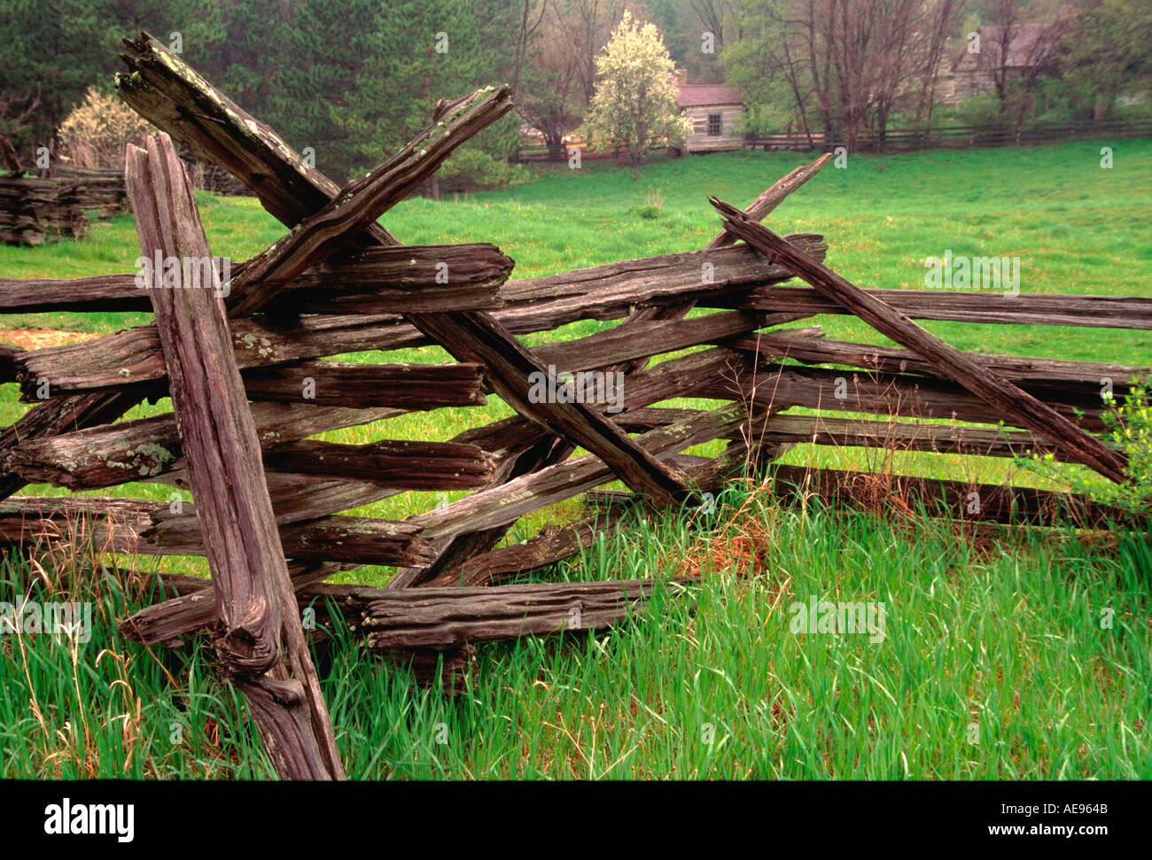 Split Rail Fence in Old World Wisconsin USA Early American and European life styles  Stock Photo
