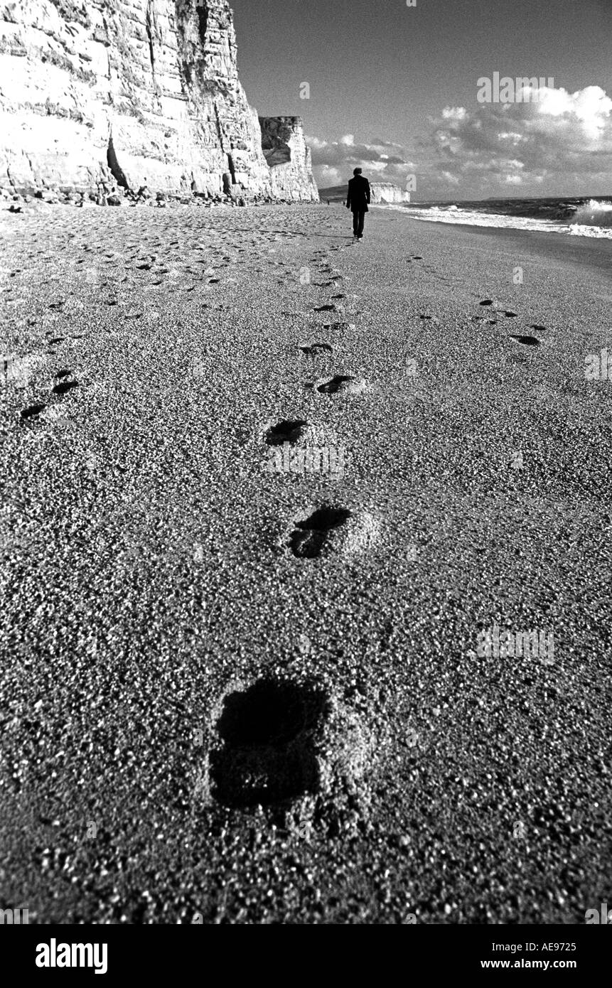 Footprints on a beach Stock Photo